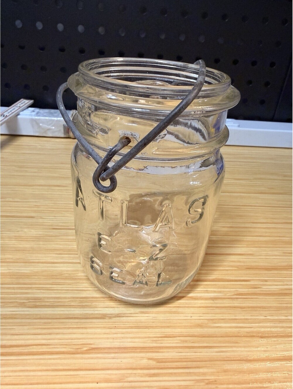 Atlas E-Z Seal Wire Bail Quart Canning Jar Clear Glass Height 4.5" Vintage *